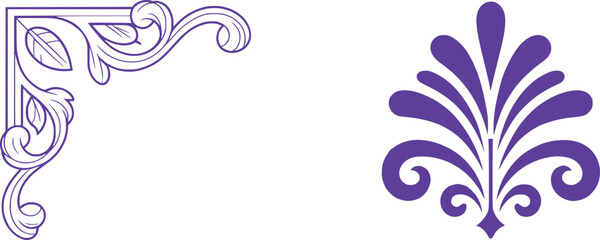 Elegant Floral Vector Design Displaying Ornate Corner Flourish and Stylized Floral Element Evoking Vintage Aesthetic with Graceful Swirls and Symmetric Flourishes