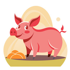 vector illustration of yorkshire pig, eating from trough, abstract
