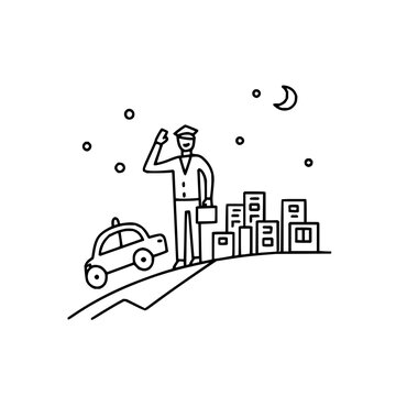 taxi driver waving night city scene clip art preview