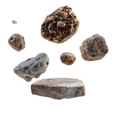 Fototapeta premium Collection of various rough textured natural stones and pebbles isolated on transparent background