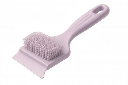 Pink cleaning brush featuring integrated scraper, ideal for removing dirt during household cleaning tasks