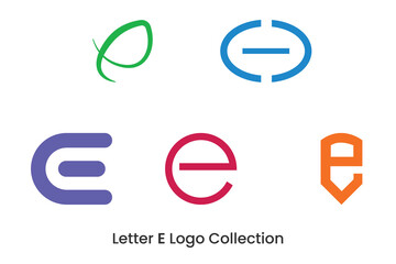 Modern Letter E Logo Collection:  Five Colorful Abstract Designs for Branding.