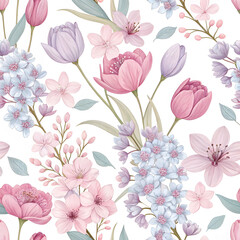 seamless pattern with pink flowers