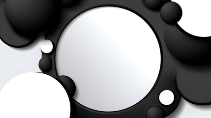 Stylish monochrome graphic featuring a central circle framed abstract black white shapes, ideal backgrounds design projects.