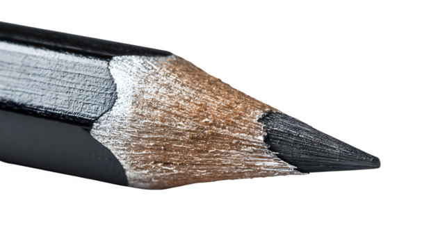Close-up of graphite pencil sharpened tip on a white background