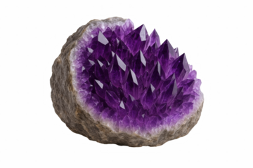 Natural Amethyst Geode Cluster Showcasing Vibrant Purple Crystals with Rough Outer Casing