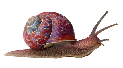 Burgundy snail close-up on white background