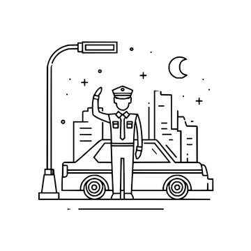 police officer directing traffic at night clip art preview