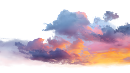 Colorful cloudscape with sunset or sunrise hues on a white background
