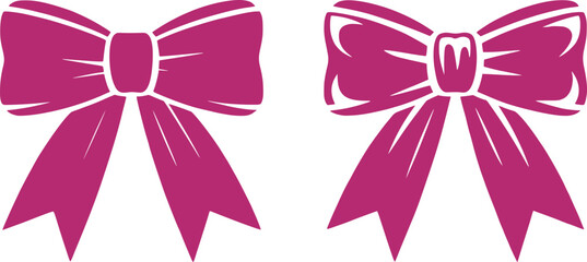 Elegant Pair of Ribbon Bows in a Rich Magenta Hue Adorning Celebratory Decorations and Embodying the Essence of Festive Gift Wrapping