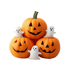 Jack O' Lanterns And White Ghosts Arranged Composition Transparent Background