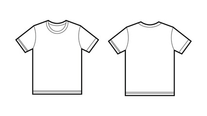 Clean line drawing of a blank, simple t-shirt, presented in a front and back view. t-shirt template. T-Shirt Single Line Icon.