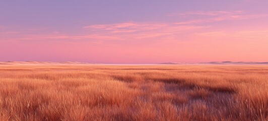 Fototapeta premium Minimalist Prairie Landscape at Dawn with Golden Grass Field and Pastel Sky – Photorealistic Ultra Detailed 8K Nature Scene