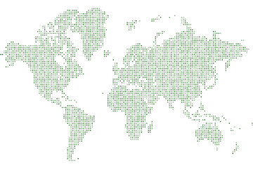 Fototapeta premium Squire dotted map of the world in vibrant multicolour theme. Geometric layout of continents for infographic, cartographic, and background visualization needs.