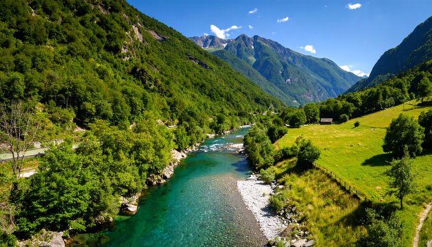 Scenic alpine river valley