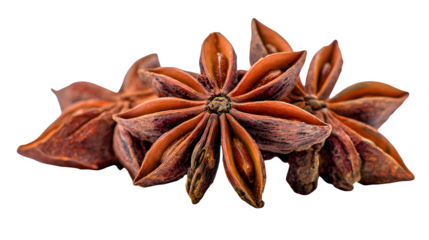 Star anise spice in full view on a white background