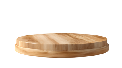 Light wooden podium with round platform on white background