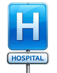 Obraz premium Hospital sign PNG – High-resolution blue hospital “H” symbol, clean bold lettering