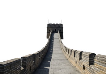 Majestic great wall of china section isolated on white or transparent background. PNG