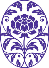 Stylized Floral Arrangement Design Showcasing Elegance A Beautiful Indigo Floral Pattern Adorning Oval Shape Captivating Visual Harmony