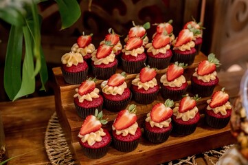 Sweets decorated with strawberries