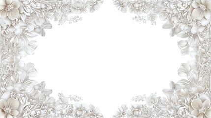Fototapeta premium Elegant, light gray floral frame, detailed botanical illustrations, creating a decorative border.