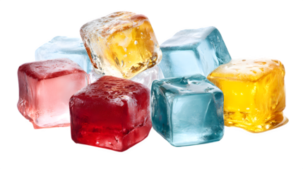 Assorted fresh ice cubes for drinks on a white background