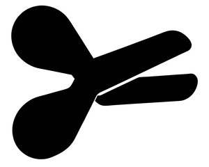 Bold black and white silhouette of open scissors against a white background