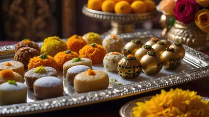 Traditional Indian Sweets and Snacks Display.