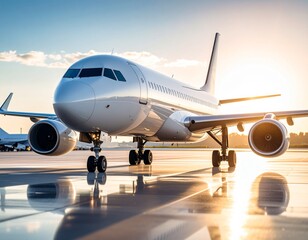 Naklejka premium Modern Passenger Airplane on Runway at International Airport