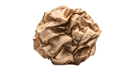 Crumpled brown paper ball on white background