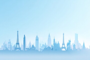Fototapeta premium Silhouette of famous landmarks against serene blue sky evokes gl