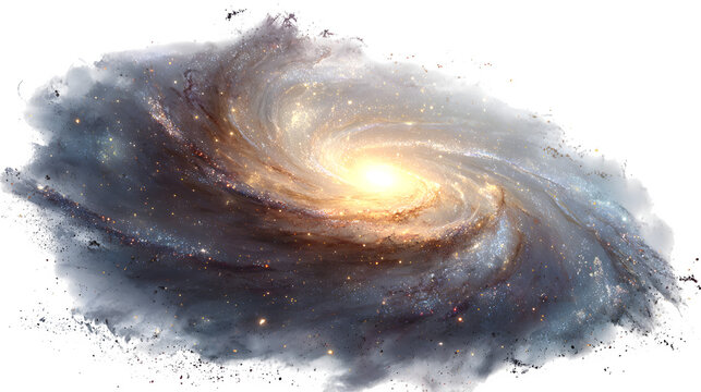 Spiral galaxy with glowing center on a white background