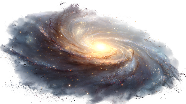 Spiral galaxy with glowing center on a white background