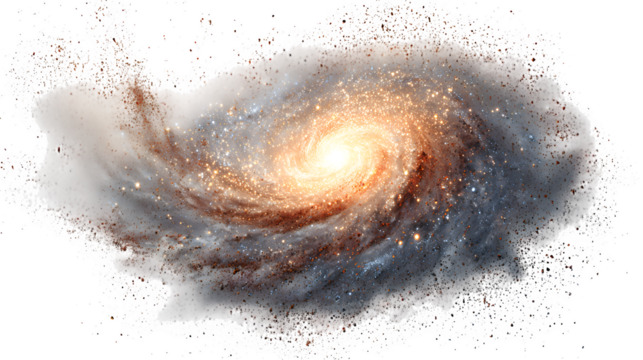 Spiral galaxy with glowing center on a white background