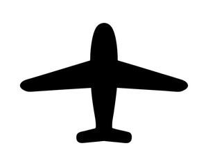 Simple Black Airplane Silhouette with Rounded Edges Against White Background