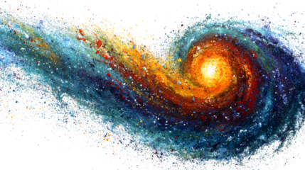 Spiral galaxy with vibrant colors on white background