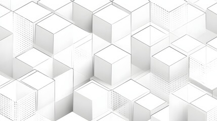 Abstract geometric pattern of overlapping white cubes.