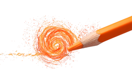 Orange pencil with hand-drawn scribble on white background