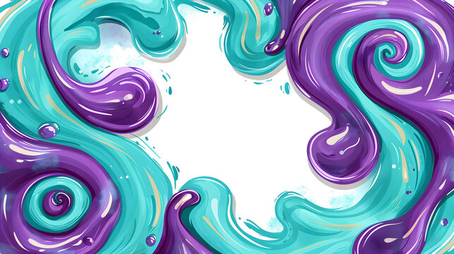 Fluid teal purple swirls create a vibrant, abstract frame perfect design projects.