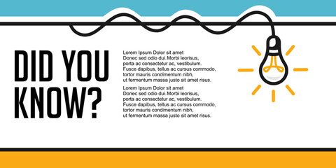  DID YOU KNOW Fun Fact vector template post with idea bulb light icon sticker for social media background, quick tips blank template fyi modern graphic label vector
