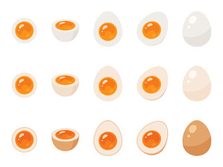 半熟のゆで卵のイラスト素材セット