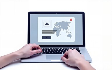 Hands typing on a laptop keyboard under a prompt bar with an image icon, collage graphic style, isolated on white background, concept of AI content creation. High quality