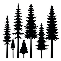 Fototapeta premium Christmas Trees Pictogram Set – Black Pine and Fir Tree Vector Silhouettes