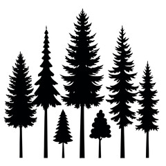 Fototapeta premium Christmas Trees Pictogram Set – Black Pine and Fir Tree Vector Silhouettes
