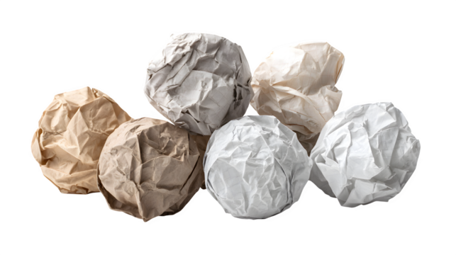 Group of crumpled paper balls on white background - Powered by Adobe