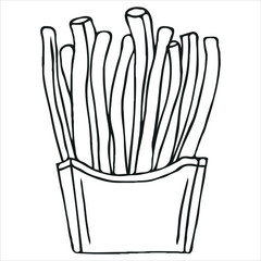 Hand Drawn Illustration of French Fries a Classic Unhealthy Snack in a Takeout Container Simple and Minimalist Style