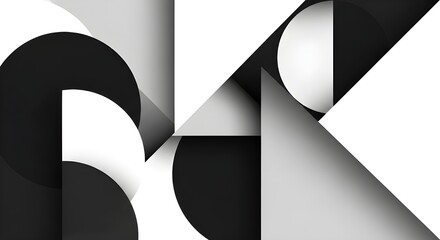 Abstract design featuring black white and gray geometric shapes including circles and triangles