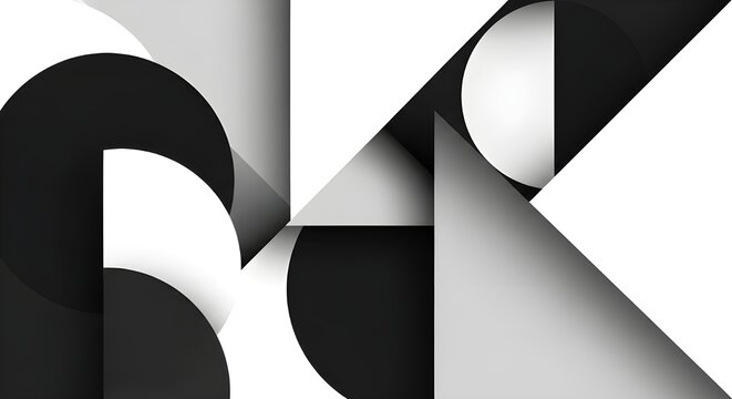Abstract design featuring black white and gray geometric shapes including circles and triangles - Powered by Adobe