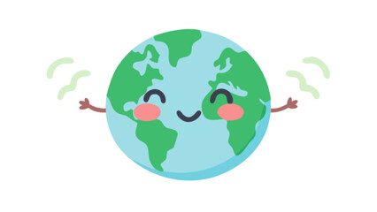 Cartoon earth with a smiling face and waving arms on a white background in a vector style image design